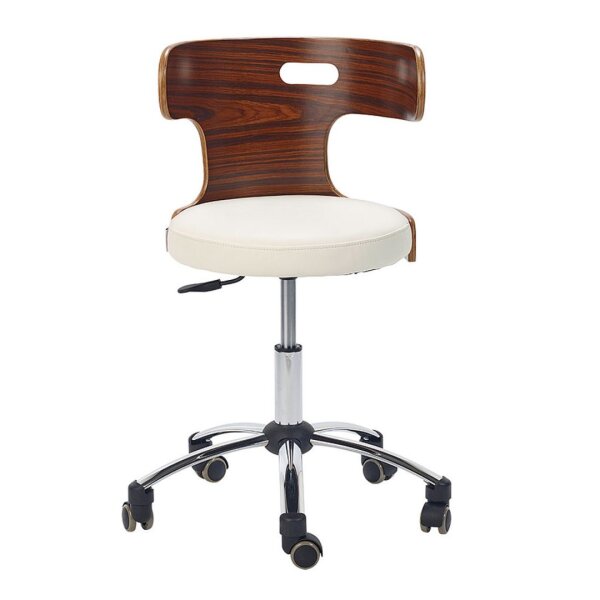 Design Drehhocker mit Holz-Rückenlehne weiß